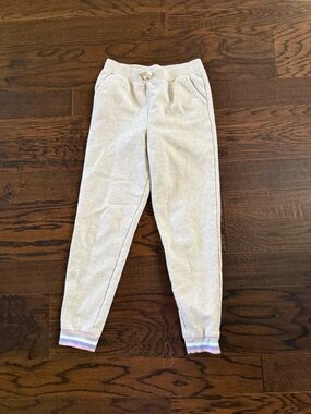 Janie and Jack Light Gray Joggers with Pastel Stripe Cuffs girls size 12